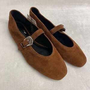 ZARA Women's Buckle Suede Mary Janes Brown Flats Sz 9.5